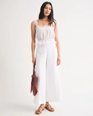 100% Linen High Rise Cropped Wide Leg Pant