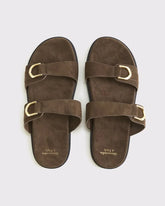 Vegan Suede Double-Strap Hardware Sandals