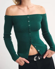 Off-The-Shoulder Button-Through Top