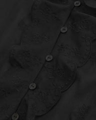 Sheer Embroidered Ruffle Button-Through Blouse