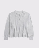 Long-Sleeve Cozy Lounge Knit Oversized Henley Top
