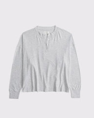Long-Sleeve Cozy Lounge Knit Oversized Henley Top