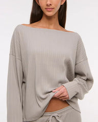 Long-Sleeve Lounge Wide Rib Slash Top