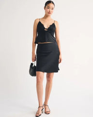 High Rise Satin Midi Skirt