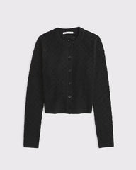 Shrunken Pointelle Crew Cardigan