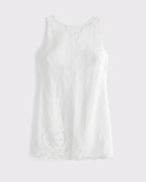 100% Linen Lace Cutwork Shift Mini Dress