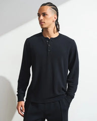 YPB Active Waffle Texture Long-Sleeve Henley Tee