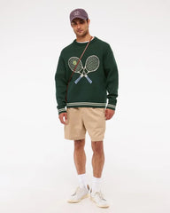 Oversized Tennis Racket Graphic Crew Sweater