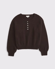 Merino-Wool Blend Henley Sweater