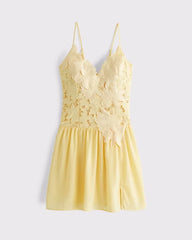 Bra-Free Applique Lace Mini Dress