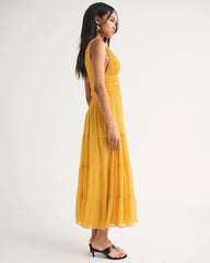 Bra-Free Ruched Flowy Maxi Dress