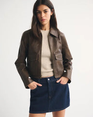 Short Vegan Leather Utility Jacket