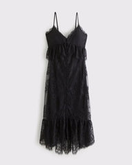 Bra-Free Button-Through Lace Duster Midi Dress