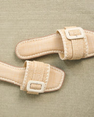 Raffia Buckle Slide Sandals
