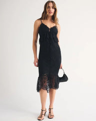 Bra-Free Button-Through Lace Duster Midi Dress