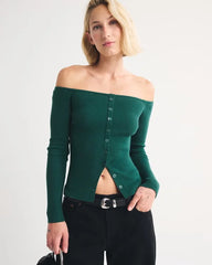 Off-The-Shoulder Button-Through Top