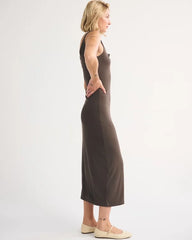 Scoopneck Button-Up Knit Midi Dress