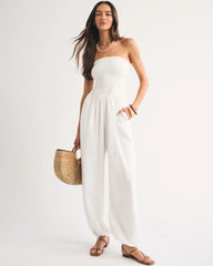 A&F Sydney Smocked Strapless Balloon Leg Jumpsuit