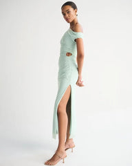 Bra-Free Mesh Draped Maxi Dress