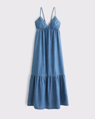 Bra-Free Chambray Flowy Maxi Dress