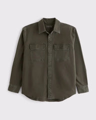 Long-Sleeve Canvas Button-Up Shirt