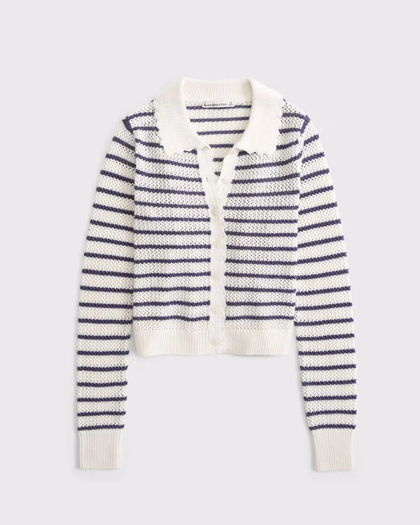 Crochet-Style Collared Cardigan
