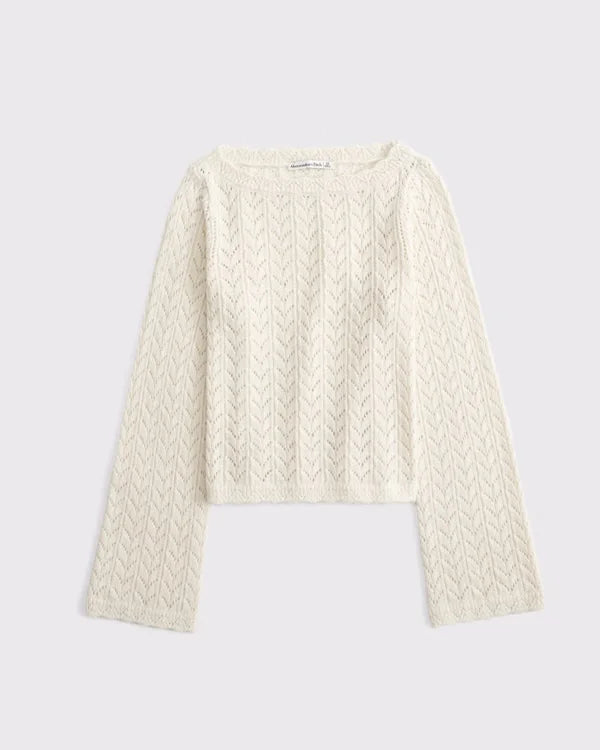 Airspun Cotton-Blend Pointelle Slash Neck Sweater