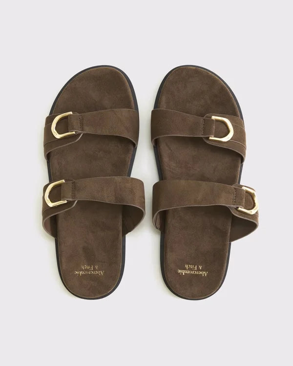 Vegan Suede Double-Strap Hardware Sandals