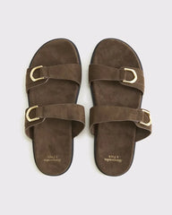 Vegan Suede Double-Strap Hardware Sandals