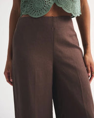 100% Linen Curve Love High Rise Cropped Wide Leg Pant