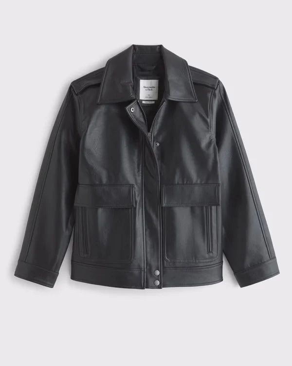 Straight Cut Vegan Leather Jacket