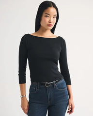 3/4-Sleeve Boatneck Top