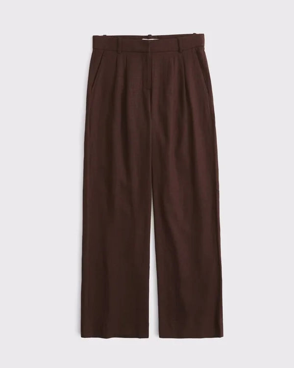 A&F Sloane Low Rise Linen-Blend Tailored Wide Leg Pant