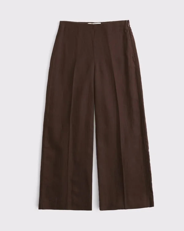 100% Linen Curve Love High Rise Cropped Wide Leg Pant