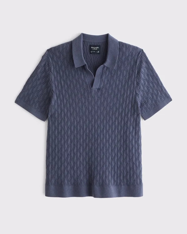 Textured Johnny Collar Sweater Polo