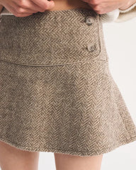 Drop Waist Wool-Blend Mini Skort