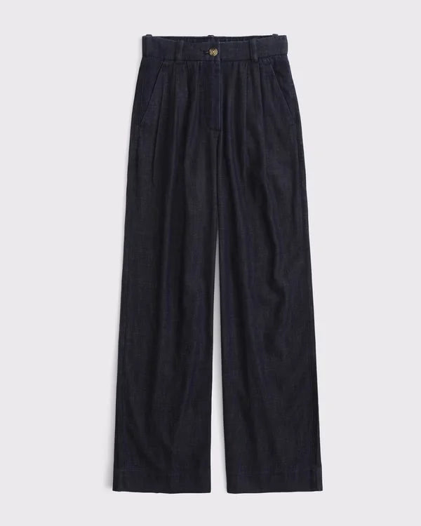Curve Love A&F Sloane Chambray Tailored Wide Leg Pant