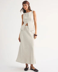 100% Linen High Rise Maxi Skirt