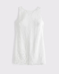 100% Linen Lace Cutwork Shift Mini Dress