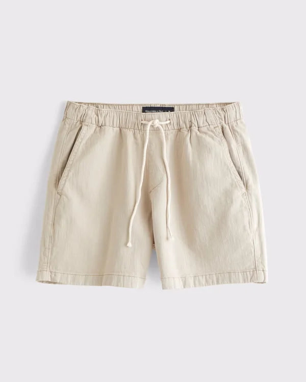 Linen-Blend Denim Pull-On Short