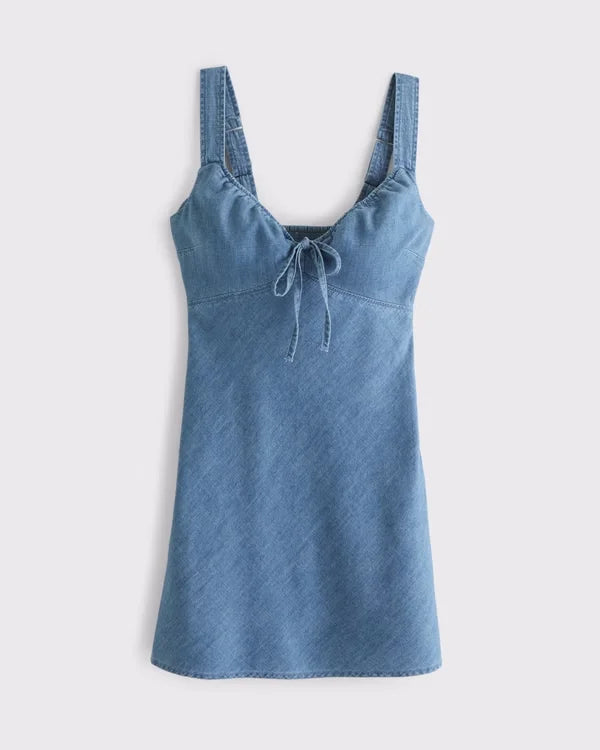 Bra-Free Tie-Front Chambray Mini Dress