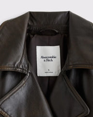 Vegan Leather Belted Short Trench Coat