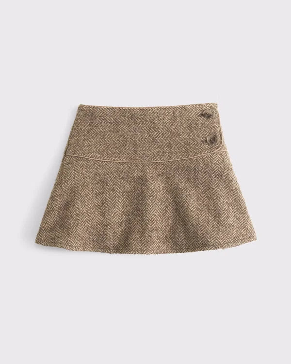 Drop Waist Wool-Blend Mini Skort