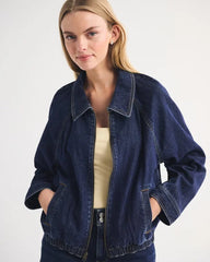 Relaxed Linen-Blend Denim Bomber Jacket