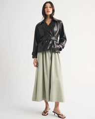 Vegan Leather Belted Short Trench Coat