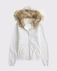 Faux Fur-Lined Full-Zip Hoodie