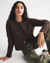 Cable-Knit Crew Cardigan