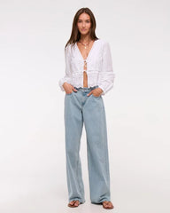 Long-Sleeve Lace Tie-Front Top