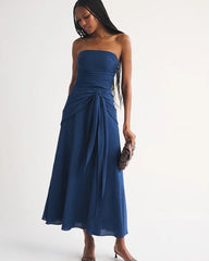 Bra-Free Strapless Draped Maxi Dress