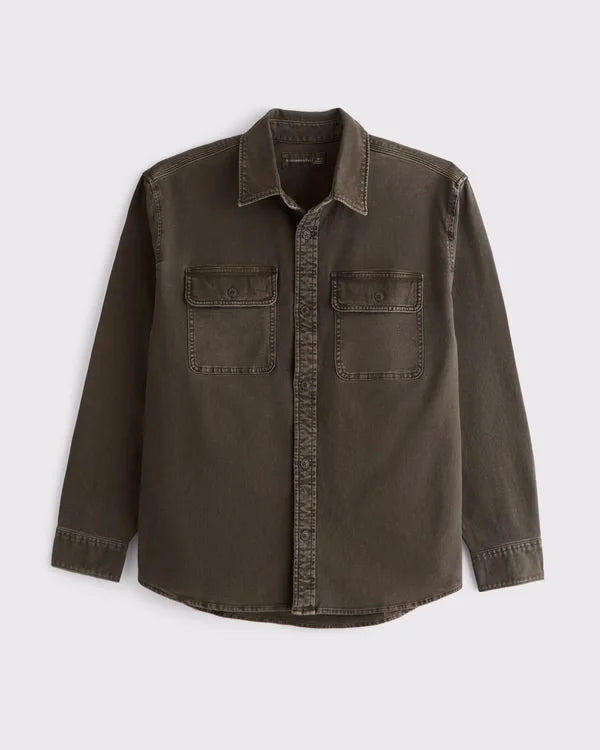 Long-Sleeve Canvas Button-Up Shirt